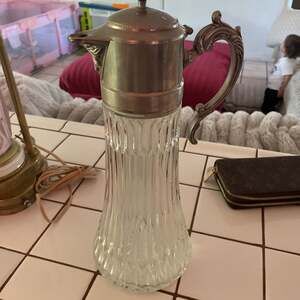 Vintage Italian EP Zinc Silver Plated Ribbed Glass Pitcher with Ice Insert